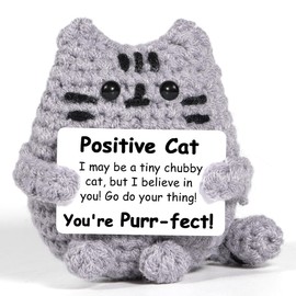 AICase Positive Crochet Cat for Pusheen Merch Gifts, Emotional Support Nuggets Gag Ideas Funny Cat for Women Birthday Christmas Stocking Stuffers Cute Stuff Desk Decorative Signs Office Decor