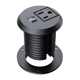 Recessed Power Grommet 2 inch,Tamper-Resistant Design AC Outlets, Fast Charging Station USB-C Port,Desk Hole Grommet Recessed Outlet,Round Desktop Conference Room Power Grommet Outlet.(Black)