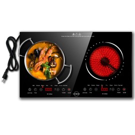 Hobsir Hob 2 Burner Electric Cooktop 110v, Double Electric Stove Burner, 24 Inch Countertop and Built-in Electric Stove Top with Plug, LED Touch Screen, Safety Lock for Kitchen Apartment RV Camp Stove