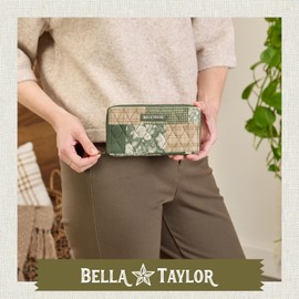 Bella Taylor Slim Card Wallet for Women | Quilted Cotton Fabric Zip Around Credit Card Wallet with RFID Protection | Heirloom Rose Patchwork