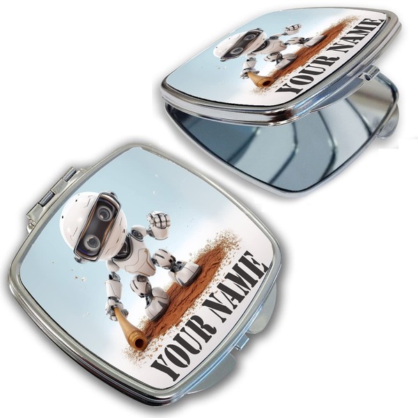 Bleu Reign Compact Personalized Pocket Mirror Custom Name Futuristic Robot