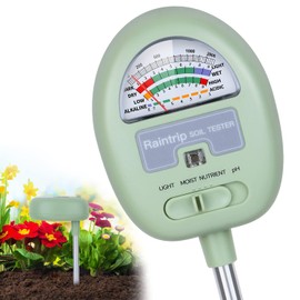 Raintrip Soil Moisture Meter, 4-in-1 Moisture Meter for Plants, Tester for Moist, Light,Nutrients, pH, Soil Test Kit, Great for Garden, Lawn, Farm, Indoor & Outdoor Use, No Battery Required