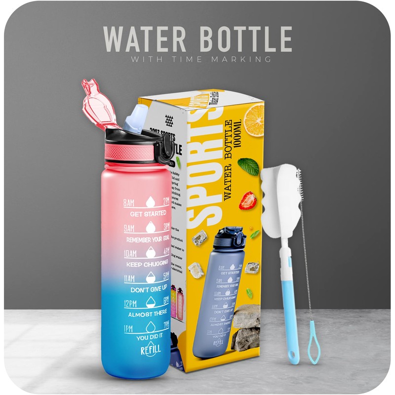 K-MART Sports Water Bottle with Straw and Time Marking, and