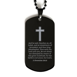 2 Chronicles 20 15 Necklace - 2 Chronicles 20:15 Bible Verse Dog Tag Necklace for Men - Christian Bible Gifts for Women - Scripture with Cross - Inspirational Gifts for Him Her