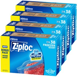 Ziploc Quart Food Storage Freezer Bags, Stay Open Design with Stand-Up Bottom, Easy to Fill, 152 Bags Total