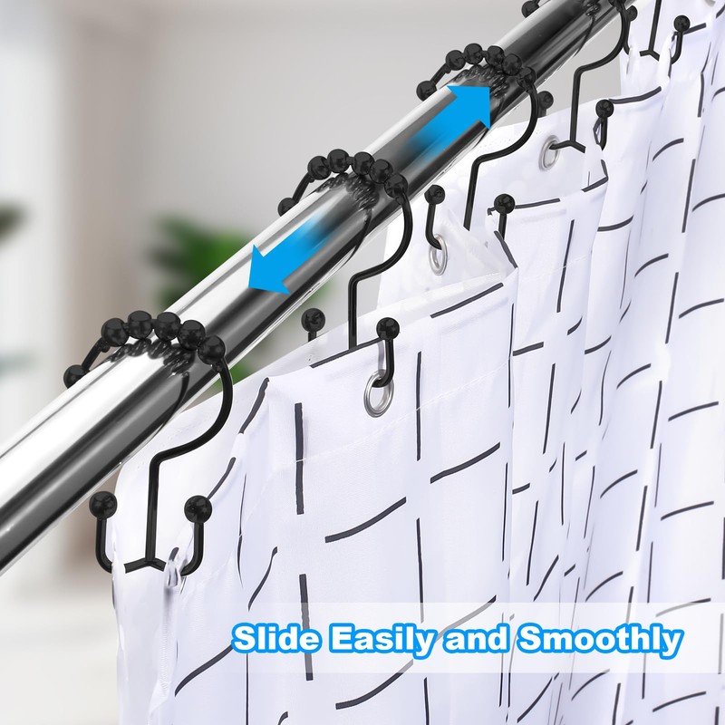 Shower Curtain Hooks,Double Sided Black Shower Curtain Hooks Rust Proof,Set