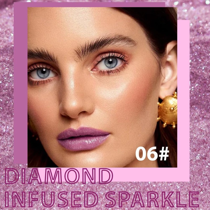 Purple Metallic Lipstick for Women,Lightweight Comfortable Non-Drying Shimmer Frosted Lipstick,Glitter