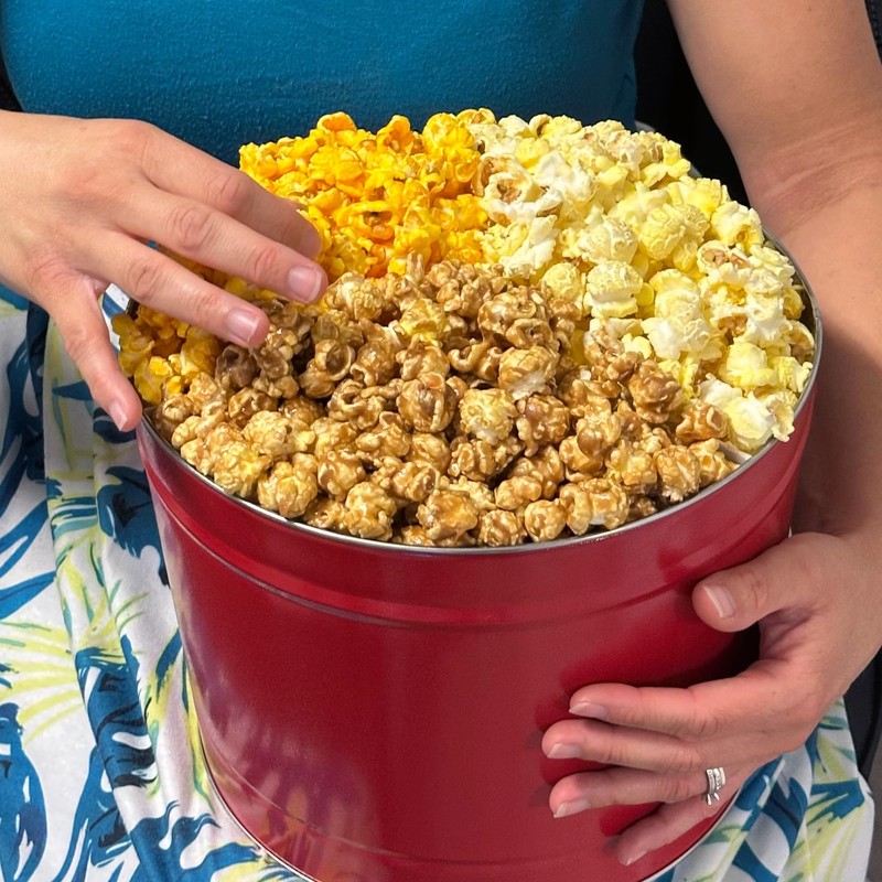 Signature Popcorn - 2-Gallon Solid Red Holiday Reusable Metal Tin