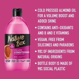 Nature Box Volume Vegan Conditioner with 100% Cold Pressed Almond Oil, Free from Silicones and Parabens 385 ml