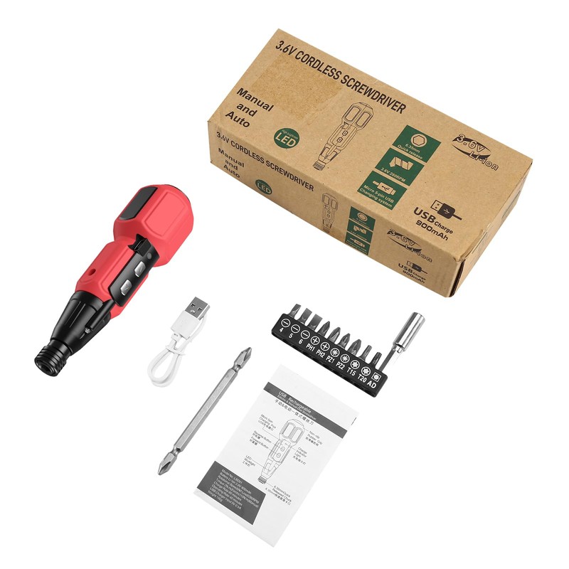Brifit 10-Piece Screwdriver, Cordless Screwdriver with LED Work Light, Electrician