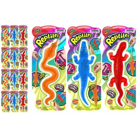 JA-RU Super Stretchy Sticky Reptiles Snake, Lizard & Alligator (12 Packs) Prank Squishy Sticky Toy for Kids, Pinata Filler. 429-12s