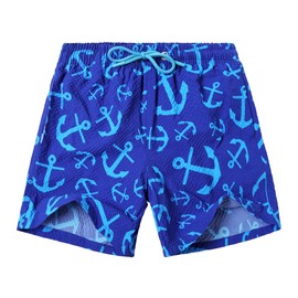 NATUST Boy's Swim Trunks Printed Beach Surf Shorts with Mesh Lining Blue 7-8 Years