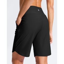 G Gradual Women's 9" Long Swim Board Shorts High Waisted Quick Dry Beach Swimming Shorts for Women with Pockets Liner(Black,XXL)