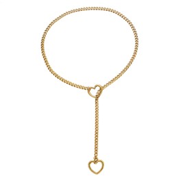 Qitian Stainless Steel Adjustable Lariat Y-Necklace for Men,Punk Gothic Cuban Necklace Jewelry,Heart O-ring Slip Chain Necklace for Women (Gold)