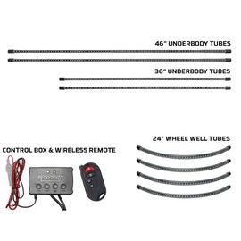 LEDGlow 4pc Multi-Color Slimline LED Car Underbody Underglow Accent Neon Lighting Kit & 4pc Wheel Well Fender Lights - 10 Solid Colors - 13 Unique Patterns - Includes Control Box & Remote