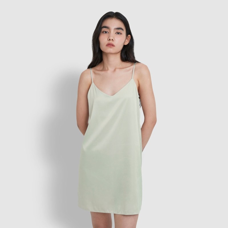 JAJU [JAJU] Women's Satin Stretch Slip Dress_Khaki Gray