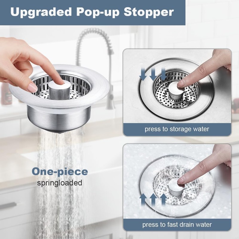 3 in 1 Kitchen Sink Drain Strainer and Stopper, 304