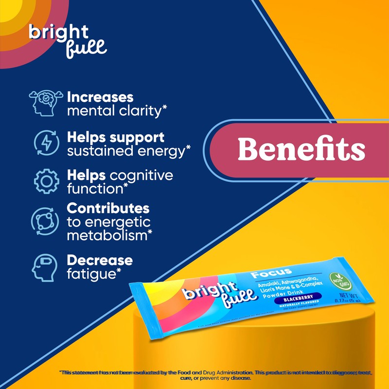 BRIGHTFULL Focus Sugar Free Dietary Supplement Drink Mix with Ashwagandha,
