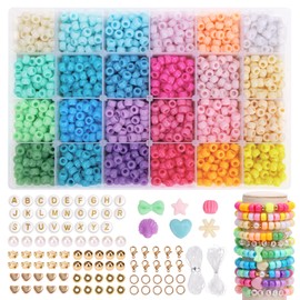 QUEFE Pony Beads Bracelet Making Kit 2880pcs Friendship Bracelet Kit Rainbow 24 Colors Kandi Beads with Letter and Heart Beads Elastic Threads for Jewelry Necklace Making