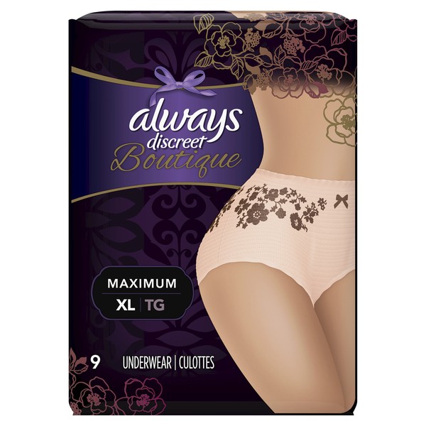 Always Discreet Boutique Incontinence Underwear Maximum Protection XL - 9 Disposable Incontinence Protective Underwear - Peach - Extra Large, Rose