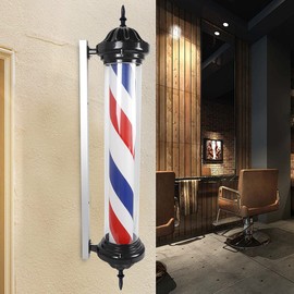 VPABES 41" Rotating Barber Pole Light, Wall-Mounted Barbershop Sign Light, LED Pole Light Red Blue White Stripes Wall Lamp Hair Salon, Energy Saving Illuminated Barber Light Indoor Outdoor