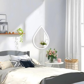 FEUFOAM Small Wall Mirror Wood Framed Decorative Mirror White Teardrop Hanging Mirrors Unique Vanity Mirror for Bedroom Bathroom Living Room