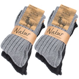 BRUBAKER 4 Paar Kaschmir-Socken für Damen und Herren - Warme Grobstrick Freizeitsocken in hoher Qualität 48% Schafwolle und 40% Cashmere Anteil - Größe 47-50 - Grau Anthrazit