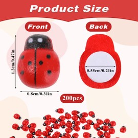 200 Pieces Mini Ladybugs Ornaments Tiny Resin Ladybug Model Figurine Miniature Fake Ladybug Self-Adhesive Wooden Ladybugs Stickers Micro Landscape Decor Home Garden Dollhouse DIY Accessories