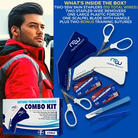 Matrix Wizard Sutures Thread with Needle, Disposable Stapler, Training Tools Plus Remover Instrument - Complete Suture Training Kit - Emergency Survival First Aid Practice Demo, Vet Use