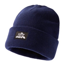 TOP-EX XXL 100% Merino Wool Beanie Hats for Men Women Winter Thermal Polar Fleece Lined Beanies for Cold Weather Ski Running Hunting Walking Navy XL/XXL