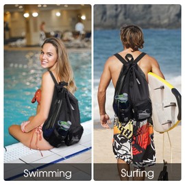WANDF Swim Bag Mesh Drawstring Backpack with Wet Pocket for Swimming, Gym, and Workout Gear