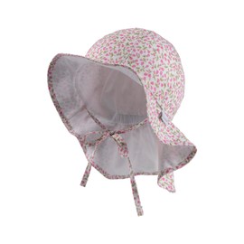 Sterntaler Millefleurs Sun Hat with Neck Protection and Tie Band - Peaked Cap Children Lined with Batiste (Organic) - Summer Hat Girls Made of Cotton with Size Adjustment Band UV30 - White, 51