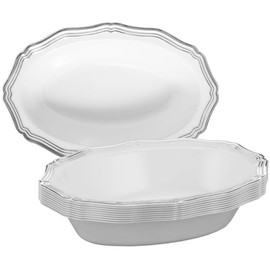 DecorLine Elegant Aristocrat Collection White/Silver Dessert Bowls (Pack of 10) - Unmatched Quality - Perfect for Dinner Parties & Special Occasions