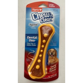 Hartz Chew’n Clean Dental Duo Chew Toy With Edible Center Bacon Flavor Yellow
