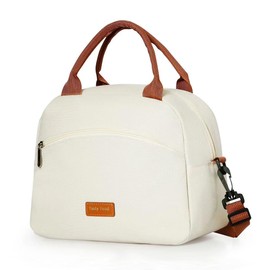 JAMAKALA Lunch Bags for Women Men, Reusable Women's Insulated Lunchbag with Strap, Portable Lunch-Bag Small Waterproof Cooler Lunch Bags for Travel Work School Picnic (White)