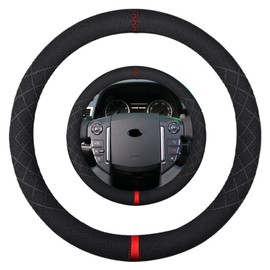 K LAKEY Suede Steering Wheel Cover,Compatible with Land Rover Discovery Range Rover Range Rover Sport Suede Leather Sport Non-Slip Wheel Cover Car Accessories 15.5 16 inch for Man and Women