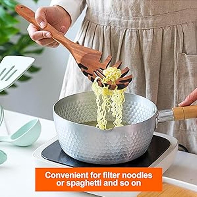 Wooden Pasta Spoon,Wooden Spaghetti Fork,26 Cm Long Hand Noodle Spoon,Pasta