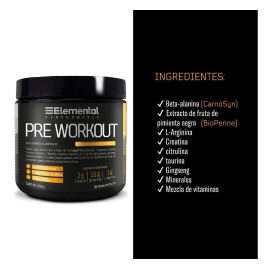 Elemental Performance, Pre-workout - Beta-alanina, L-Arginina, guaraná | 30 Porciones De 10g C/u | 300g Sabor Ponche de frutas