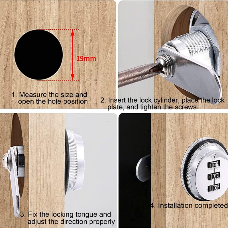 Pack of 2 Cam Lock, Password Drawer Lock, Digit Code