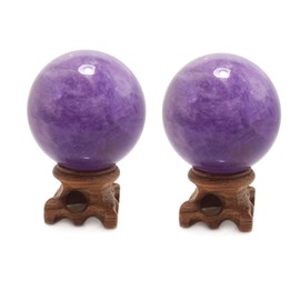 Set of 2 Amethyst Crystal Spheres 45mm/1.8”, Rare Purple Power Stone Ball for Crystal Healing, Meditation, Scrying, Feng Shui, Hand-Made (Set of 2 Amethyst Balls 45mm)