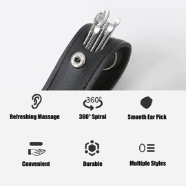 Ear Wax Remover, kolatree - Ear Cleaning Tools, Ear Picks, Stainless Steel Earwax Removal with portable PU Storage Bag (Black Bag)