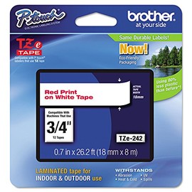 Brother Tze242 Tze Standard Adhesive Laminated Labeling Tape, 3/4-Inch W, Red On White