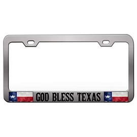 Custom Brother - GOD Bless Texas Texas Chrome Steel Metal License Plate Frame Auto Car SUV Tag Holder, R25