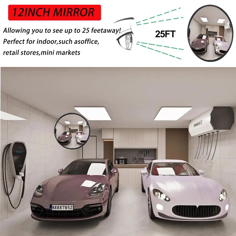12” Acrylic Indoor Convex Mirror with Plastic Back,Adjustable Wide Angle