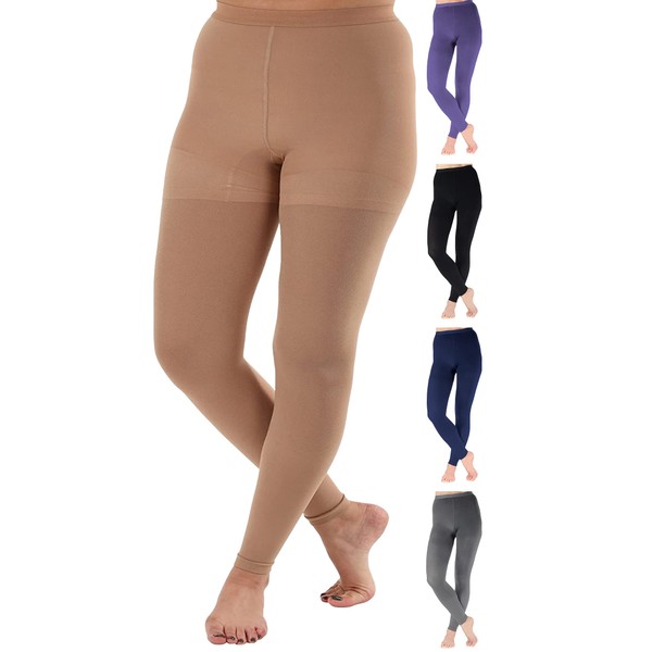 ABSOLUTE SUPPORT Plus Size Footless Compression Pantyhose for Women Circulation 20-30mmHg - Support High Waist Footless Tights for Pain Relief, Diabetic, Post Surgery - Beige, 4X-Large - A717BE7