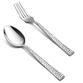 HaWare 24 Pieces Hammered Forks and Spoons Silverware set (7.9 Inches), Stainless Steel Flatware Cutlery for Home/Kitchen/Restaurant, Include 12 Dinner Forks and 12 Dinner Spoons, Dishwasher Safe