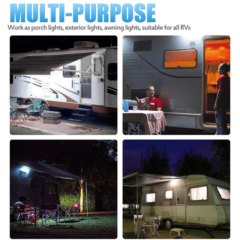 12V LED RV Awning Porch Light, 8W IP67 Waterproof Exterior