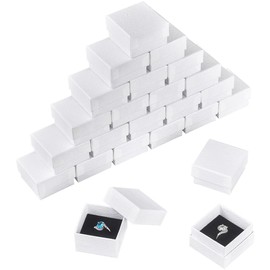 NBEADS 24 Pcs White Texture Cardboard Jewelry Boxes, 2.01x2.01x1.3 Inch Paper Gift Box Cardboard Packaging Box with Sponge Inside for Necklaces Earrings Ring Jewelry Display