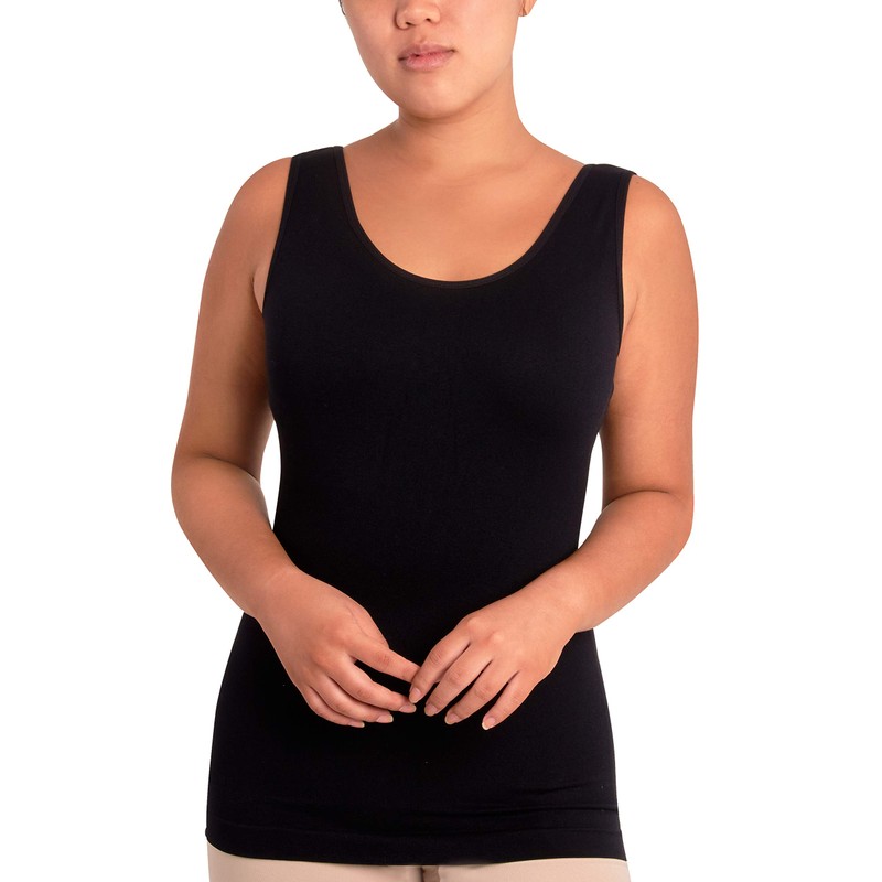 Skinnygirl Women's Scoop Neck Seamless Shaping Camisole, 3-Pack (Ondine Blush/White/Black,