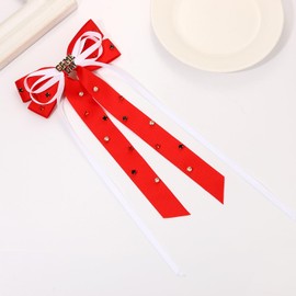 Vokone Game Day Hair Bows for Women Jeweled Hair Bow Clip Pearl Crystal Silky Satin Ribbon Bow Barrette Hair Clip Football Sports Fan Outfits Accessories Red White